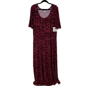 Lularoe Ana Dress Women’s 3XL Burgundy Pink Floral Maxi Short Sleeve NWT